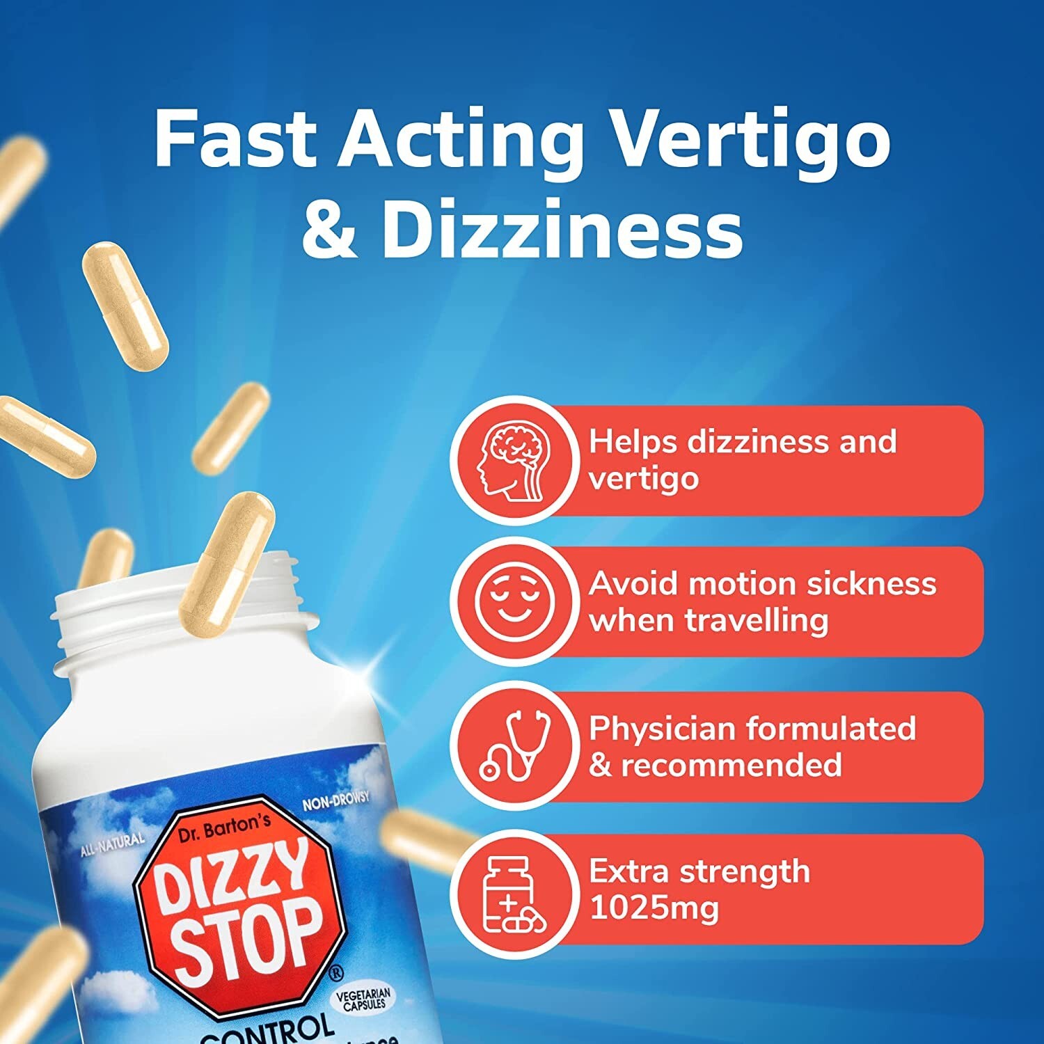 DizzyStop - Herbal Supplement for Vertigo Relief, Dizziness, Motion Sickness