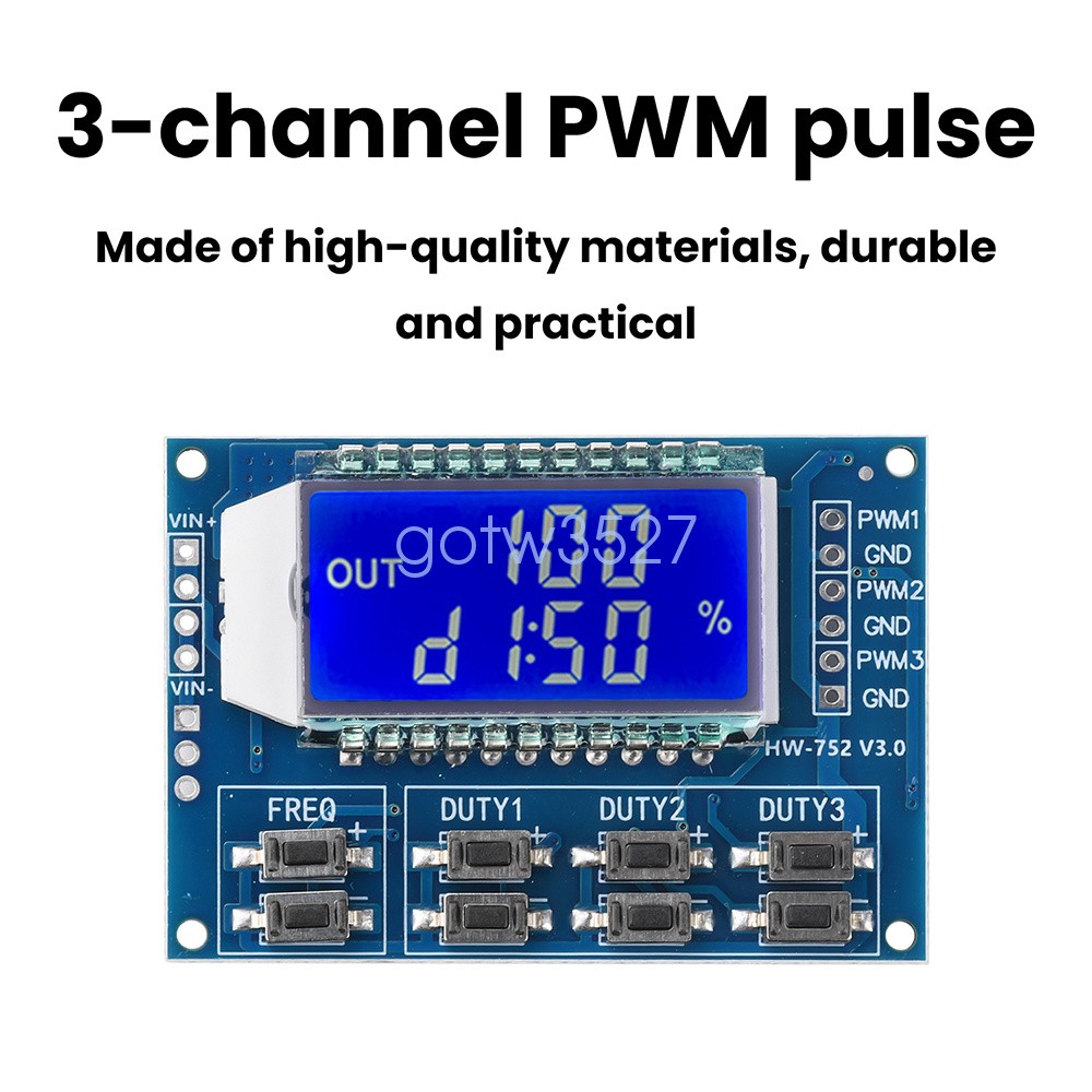 PWM Pulse Wave Frequency Duty Cycle Adjustable Module 3-Channel Signal Generator