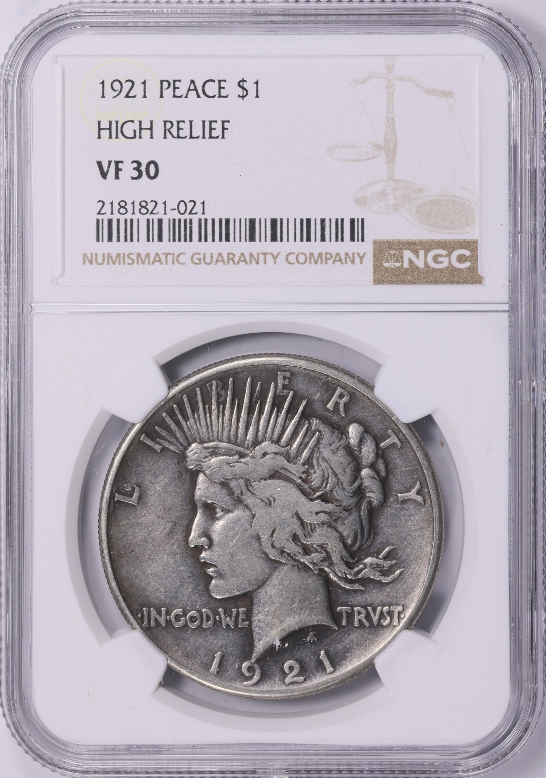 1921 High Relief Peace Dollar VF30 NGC - High Contrast "Circulated Cameo"