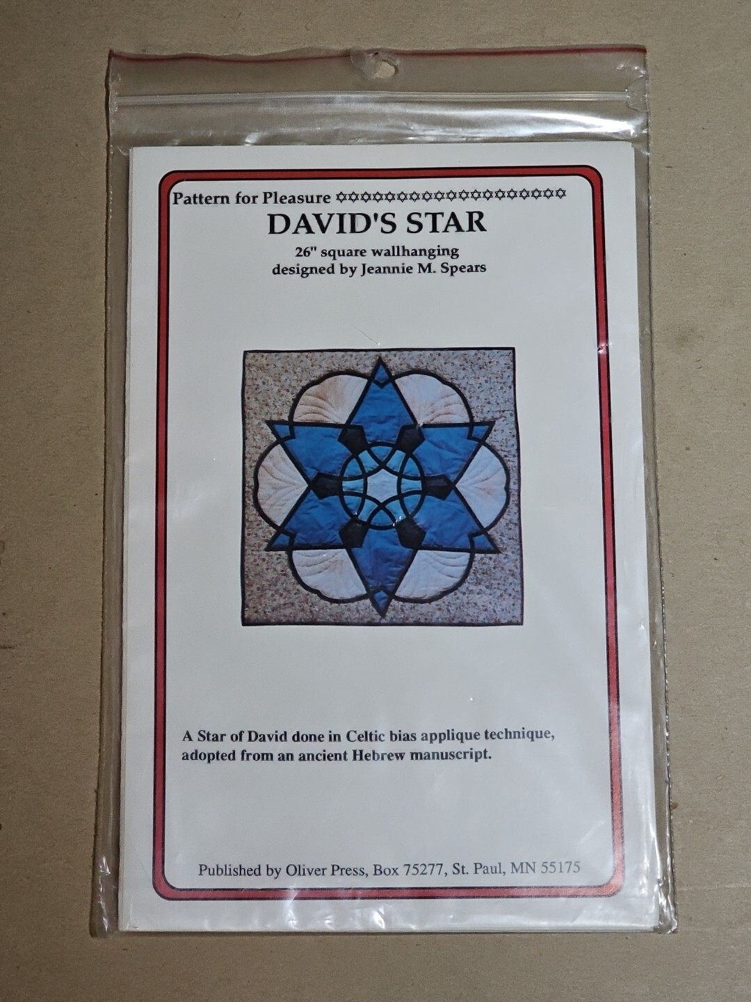 David's Star Wallhanging Pattern By Jeannie M Spears Oliver Press FREE SHIPPING