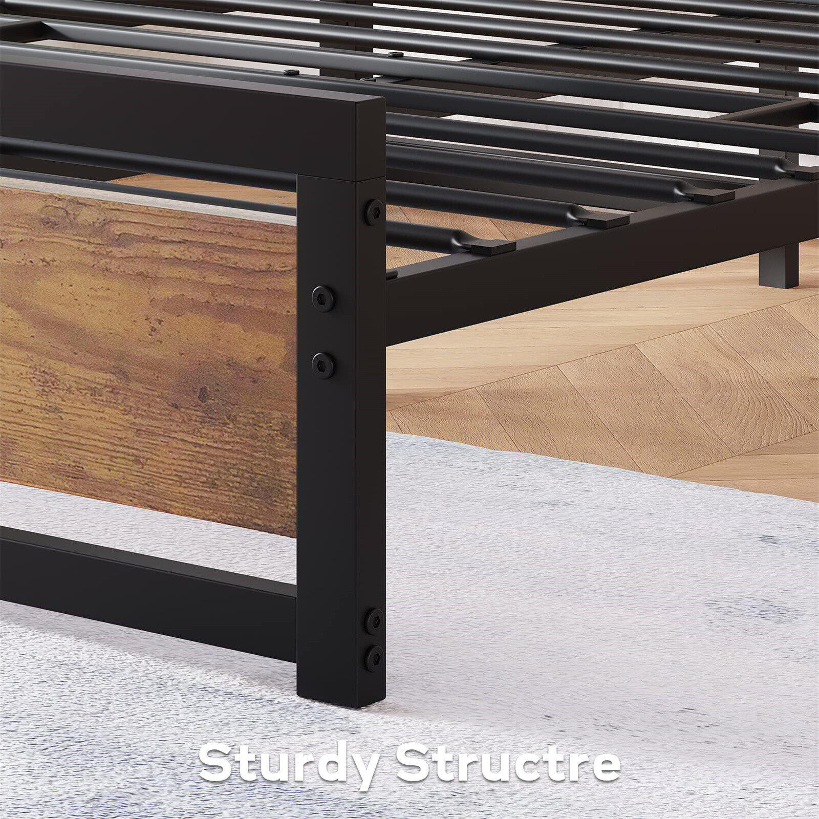 King Size Bed Frame W/Headboard Industrial King Platform Bedframe No Box Spring