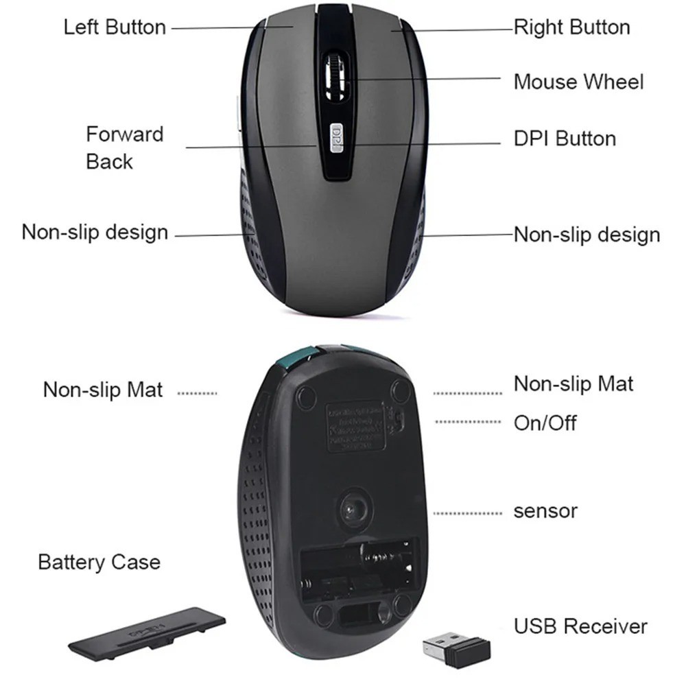 Wireless Silent Mouse 2.4GHz Optical USB Mouse Adjustable DPI Laptop PC