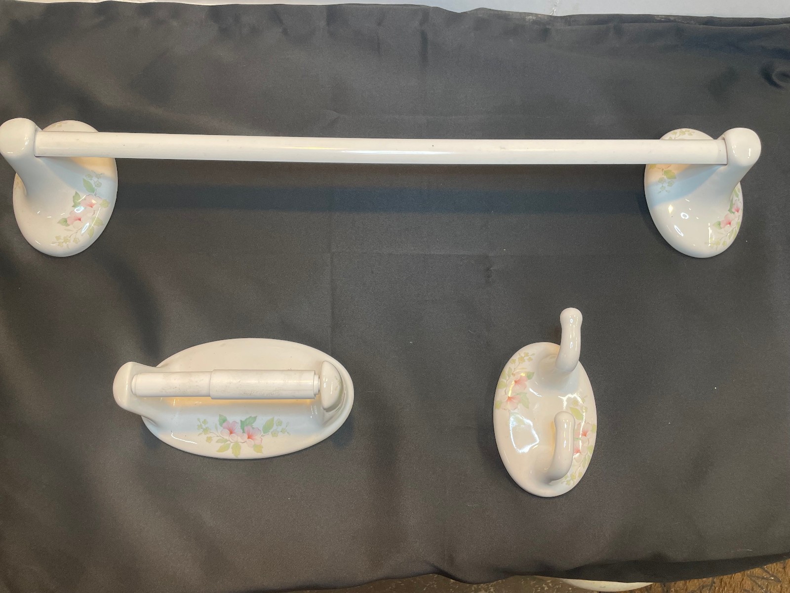 Vintage Lenape Bathroom Fixture Set Pink Blossom Flowers Ceramic Porcelain