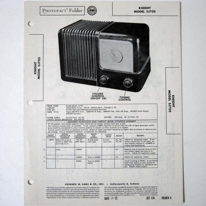 Knight Model 5J705 - SAMS Photofact ™ 1952 - New NOS