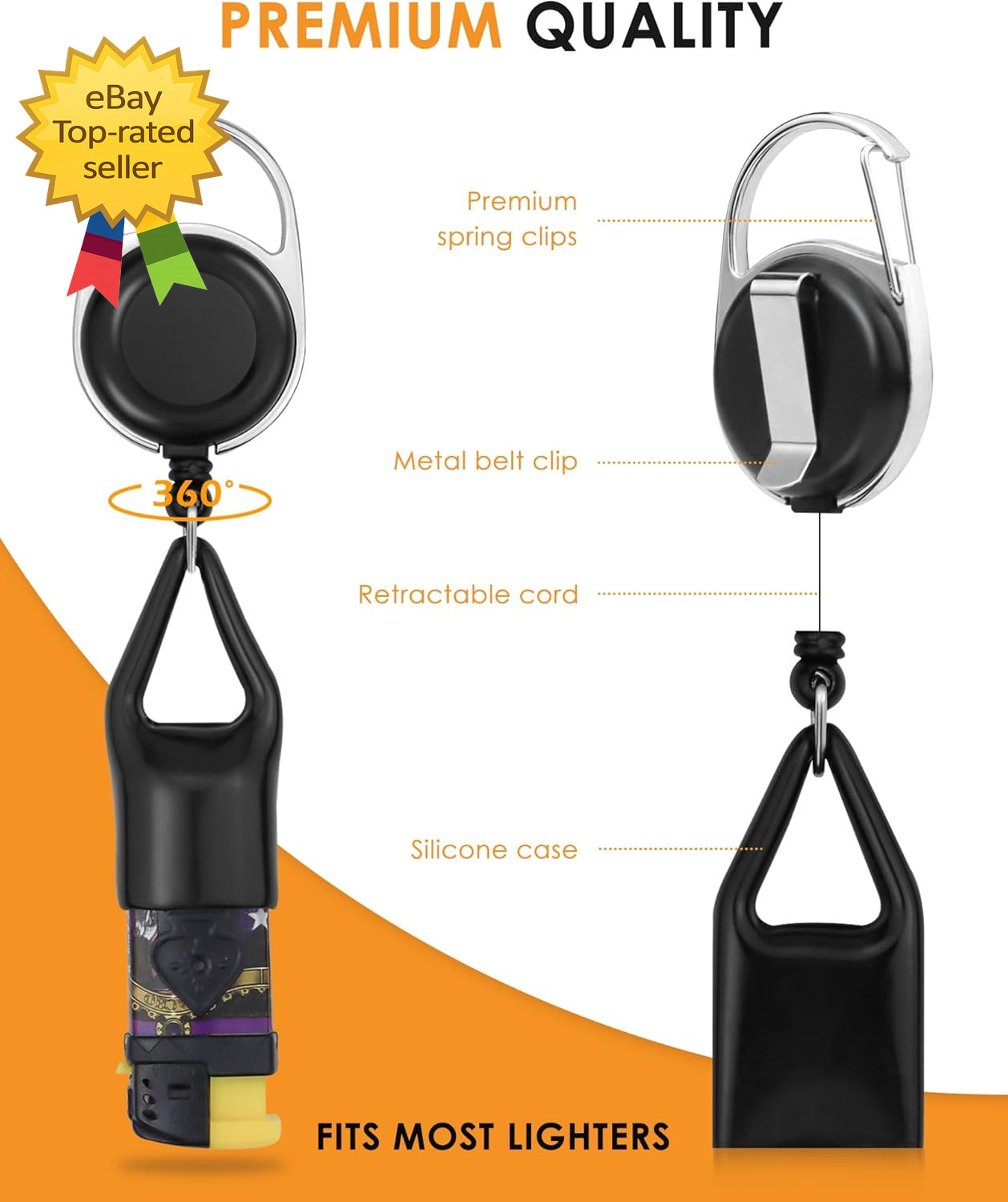 10PCS Retractable Lighter Clip Holder Keychain Lighter Leash Black
