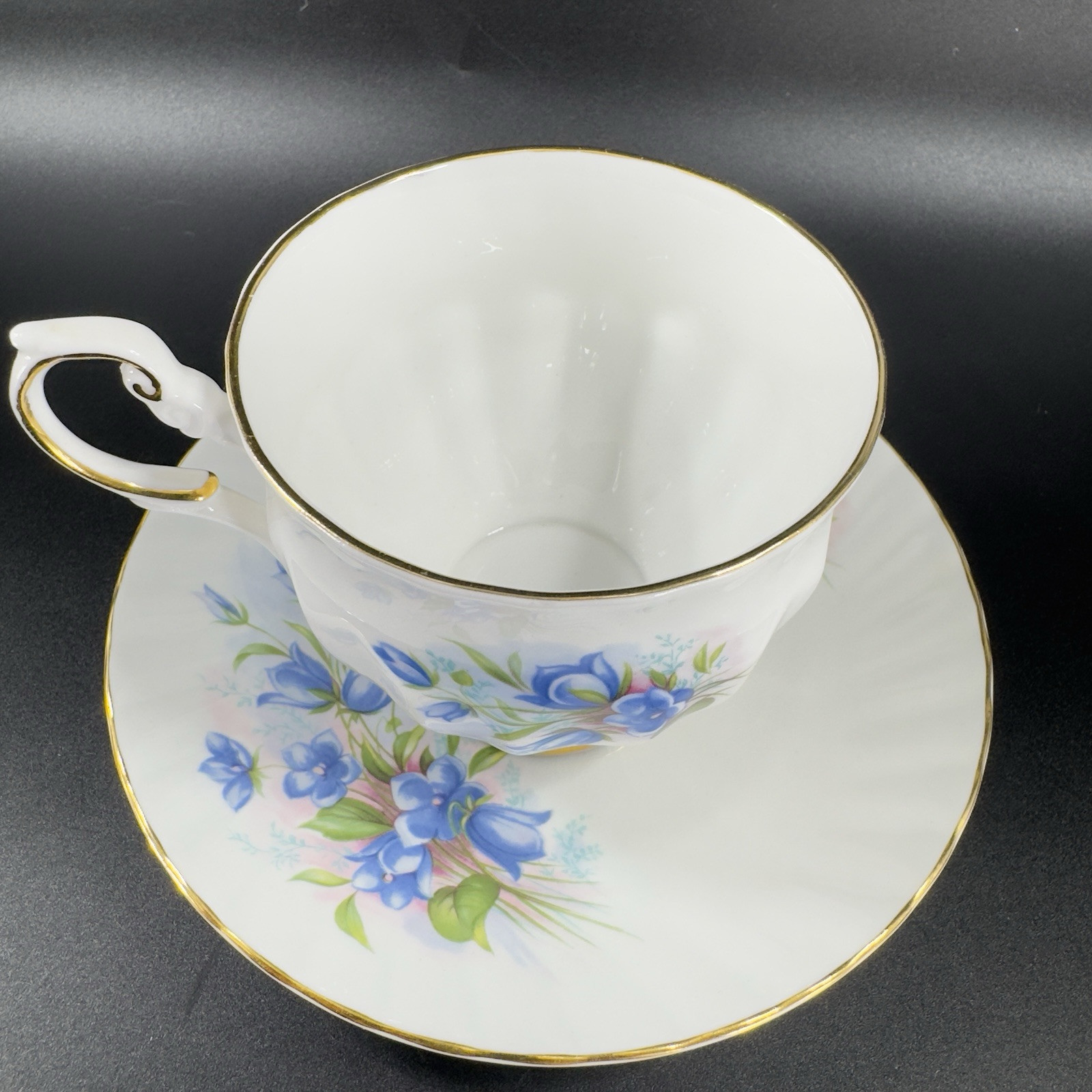 Queens Rosina China Co Blue Flowers Teacup Saucer Set Porcelain Vintage England