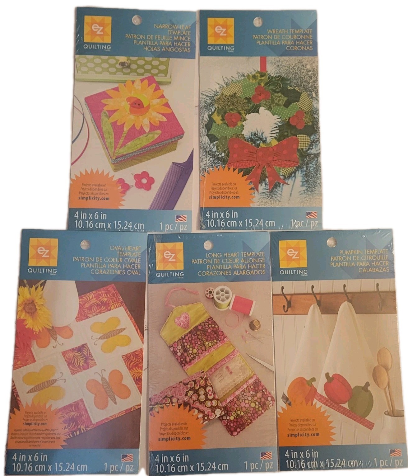 LOT OF 5 Quilting Stencils Templates Shapes Seasons 4" X 6" EZ Quilting Plastic