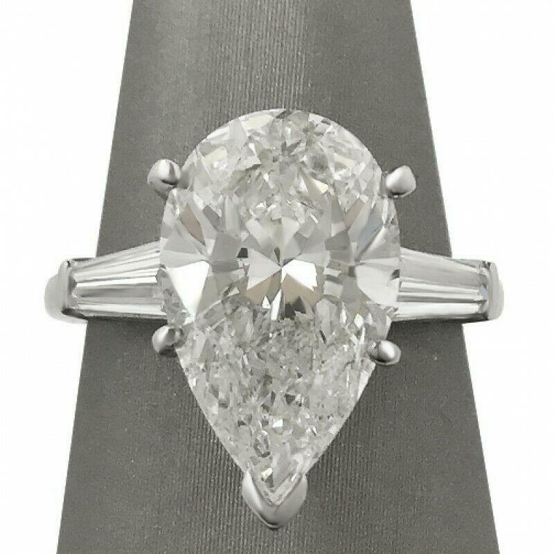 5ct Pear Cut Moissanite Baguette Accent Engagement Ring 14k White Gold Plated
