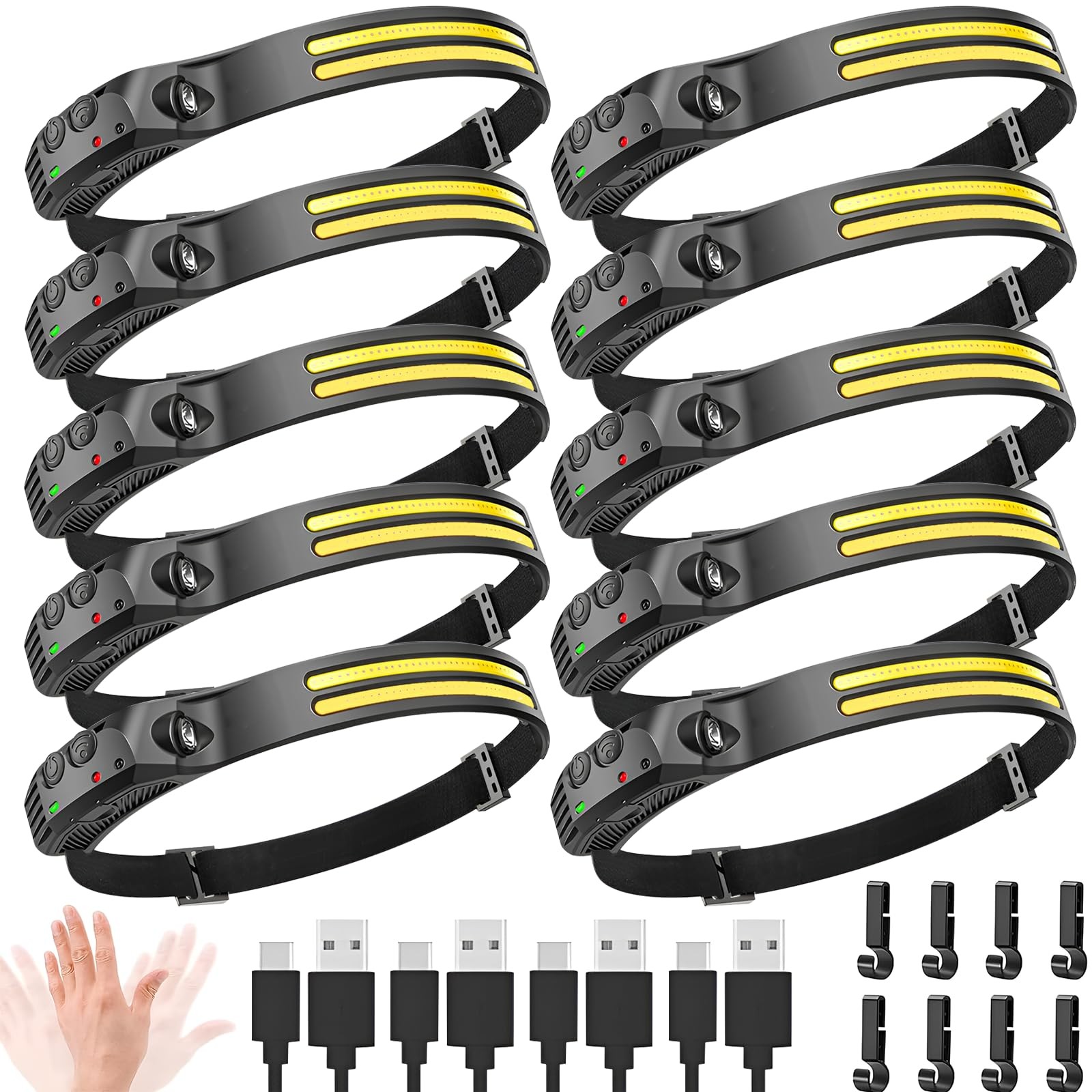 New LED Headlamp Rechargeable, 230° COB Super Bright Head Lights for Forehead...