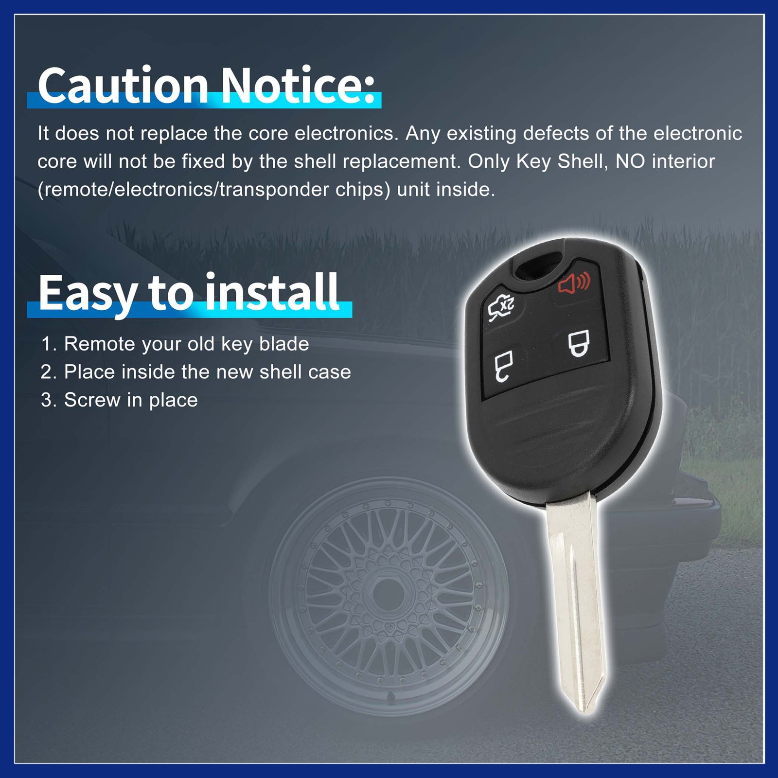 4 Button Keyless Entry Remote Fob Key Shell Cover for Ford for Mustang 08-12