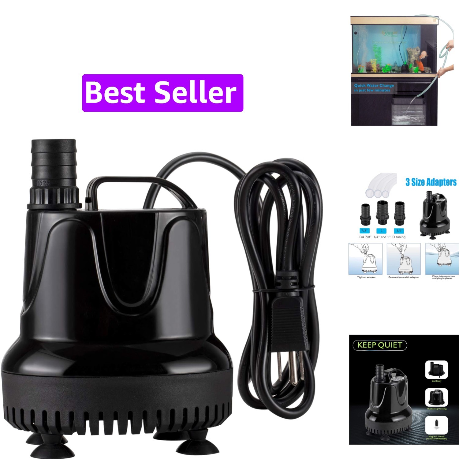 1060 GPH Quick Water Change Aquarium Pump Submersible Fountain Water Pump Fis...