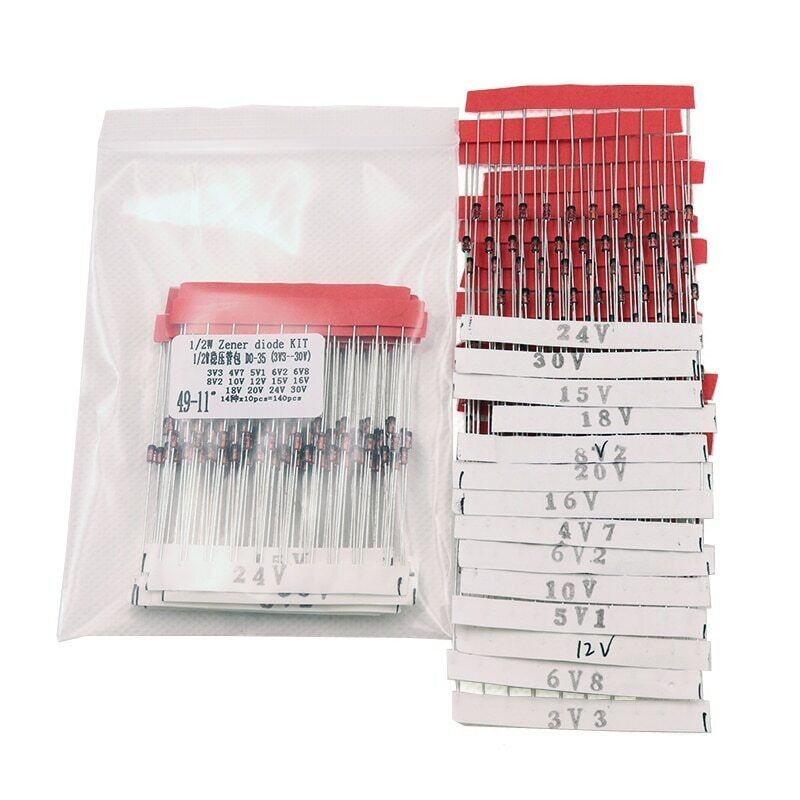 140pcs 14 Values 1/2W 0.5W 3.3-30V Regulator Zener Diode Assorted Assortment Set