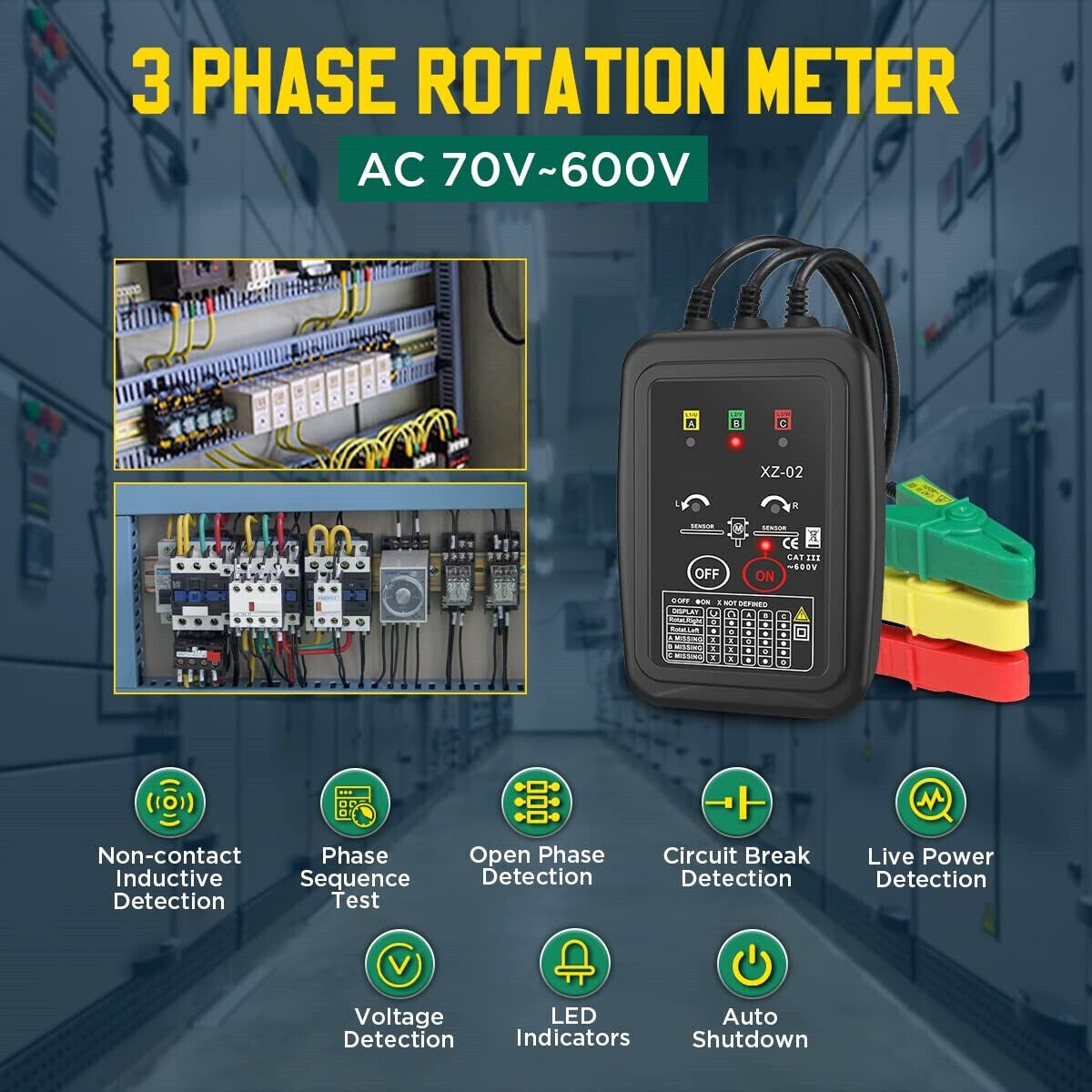 Rotation Meter 3Phase Sequence Detection Circuit Break Live Power Voltage Detect