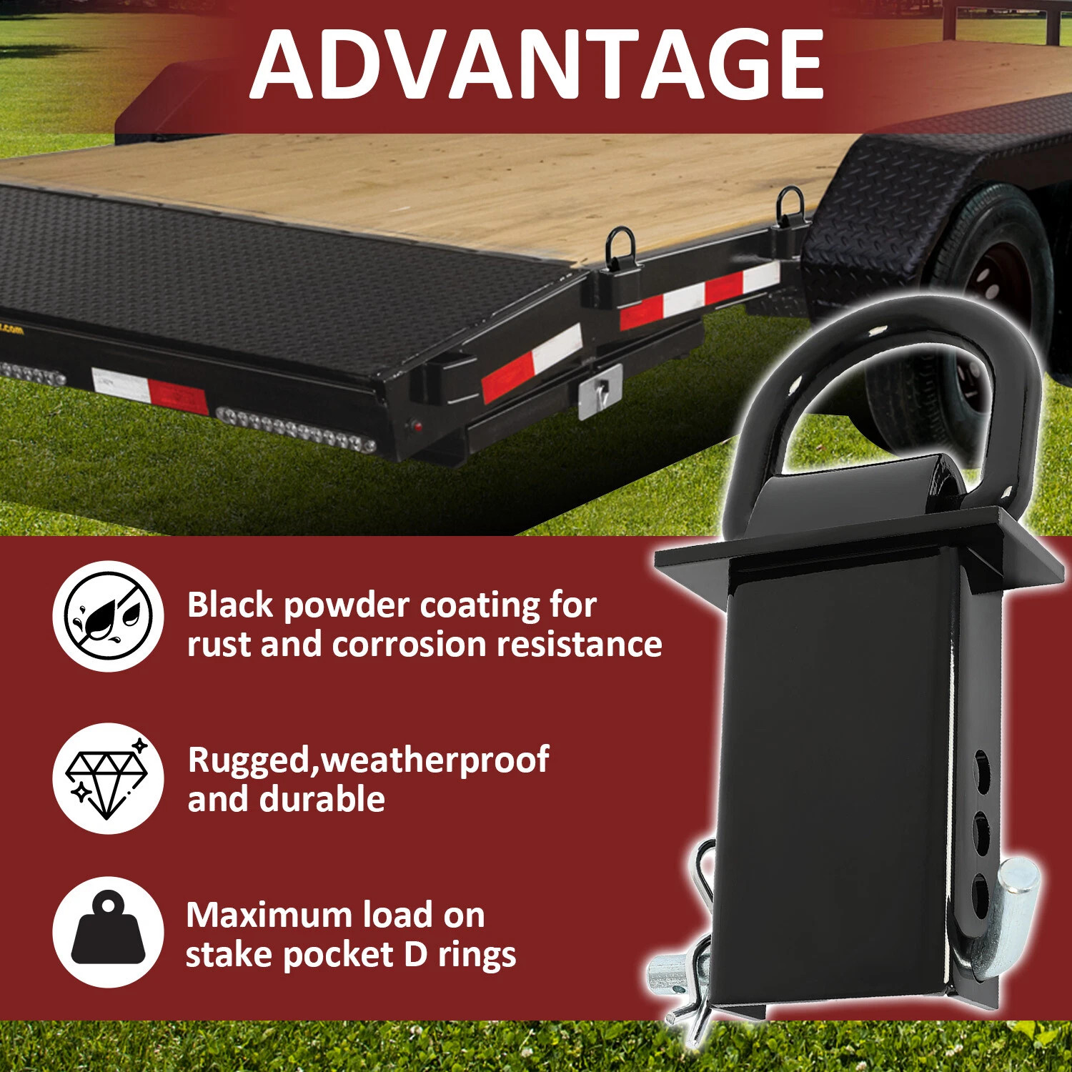 Stake Pocket D-Ring Tie Downs Utility for Flatbed Trucks and Trailer – 6 Pack