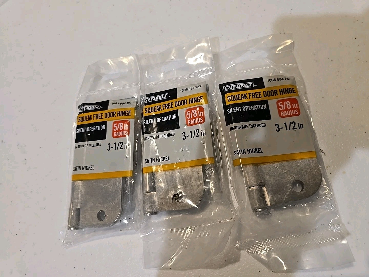 3 Pack Everbilt Squek Free Door Hinge Satin Nickel 5/8" Radius 3-1/2" 1005694767