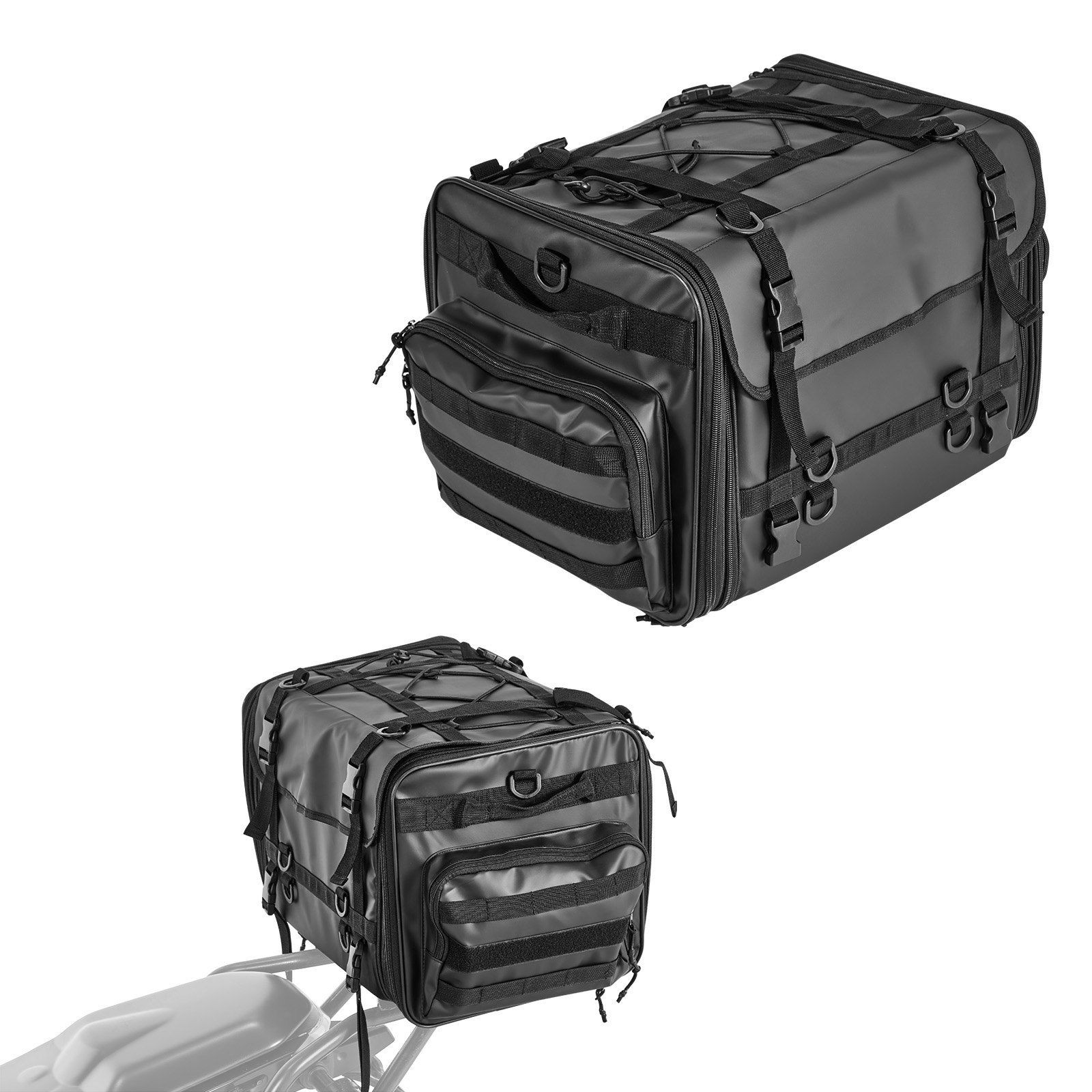 Durable 40-60L Motorcycle Luggage Bag Expandable with External Rain Shield