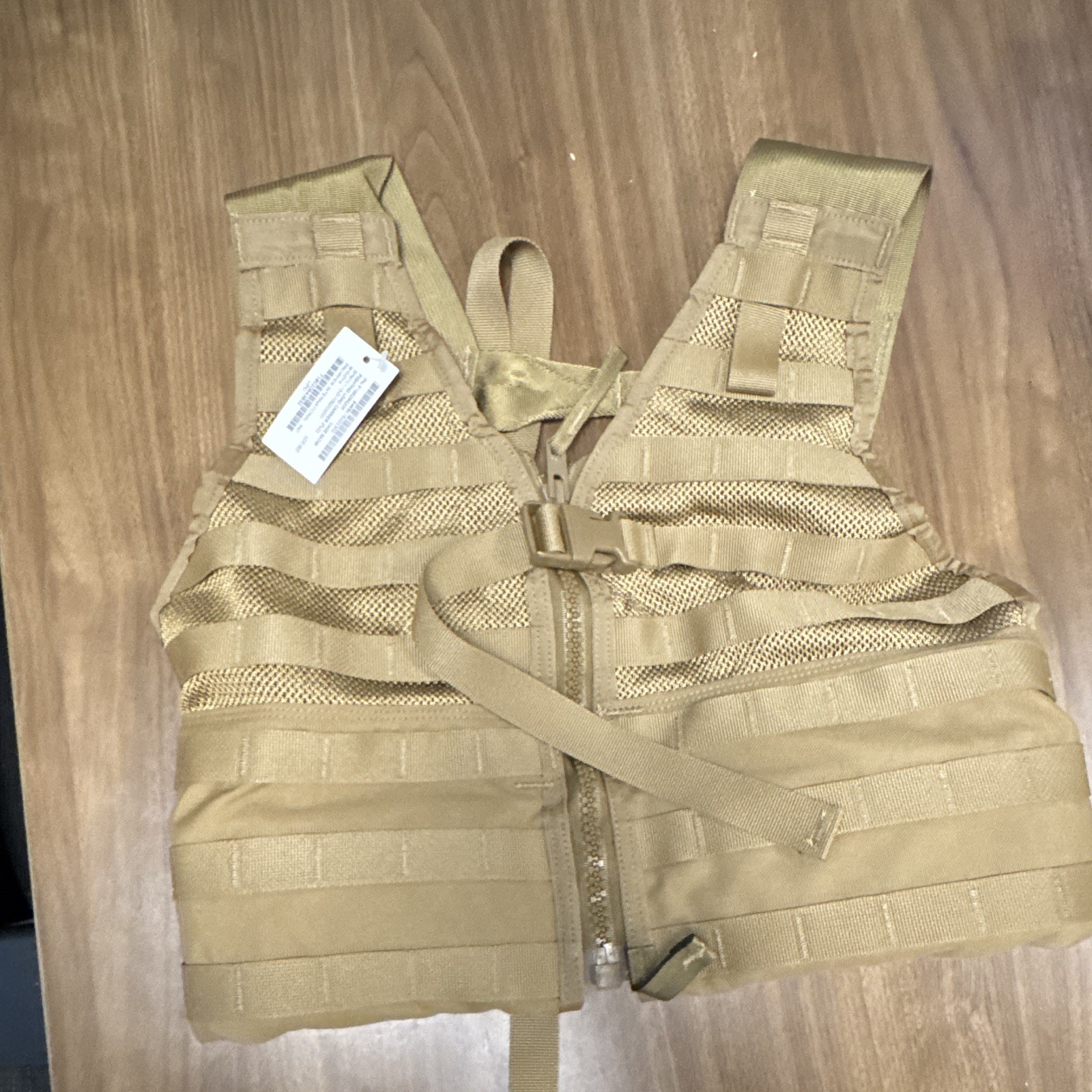 Tan Tactical MOLLE Mesh Vest Chest Rig Adjustable Zip Front "US" One Size