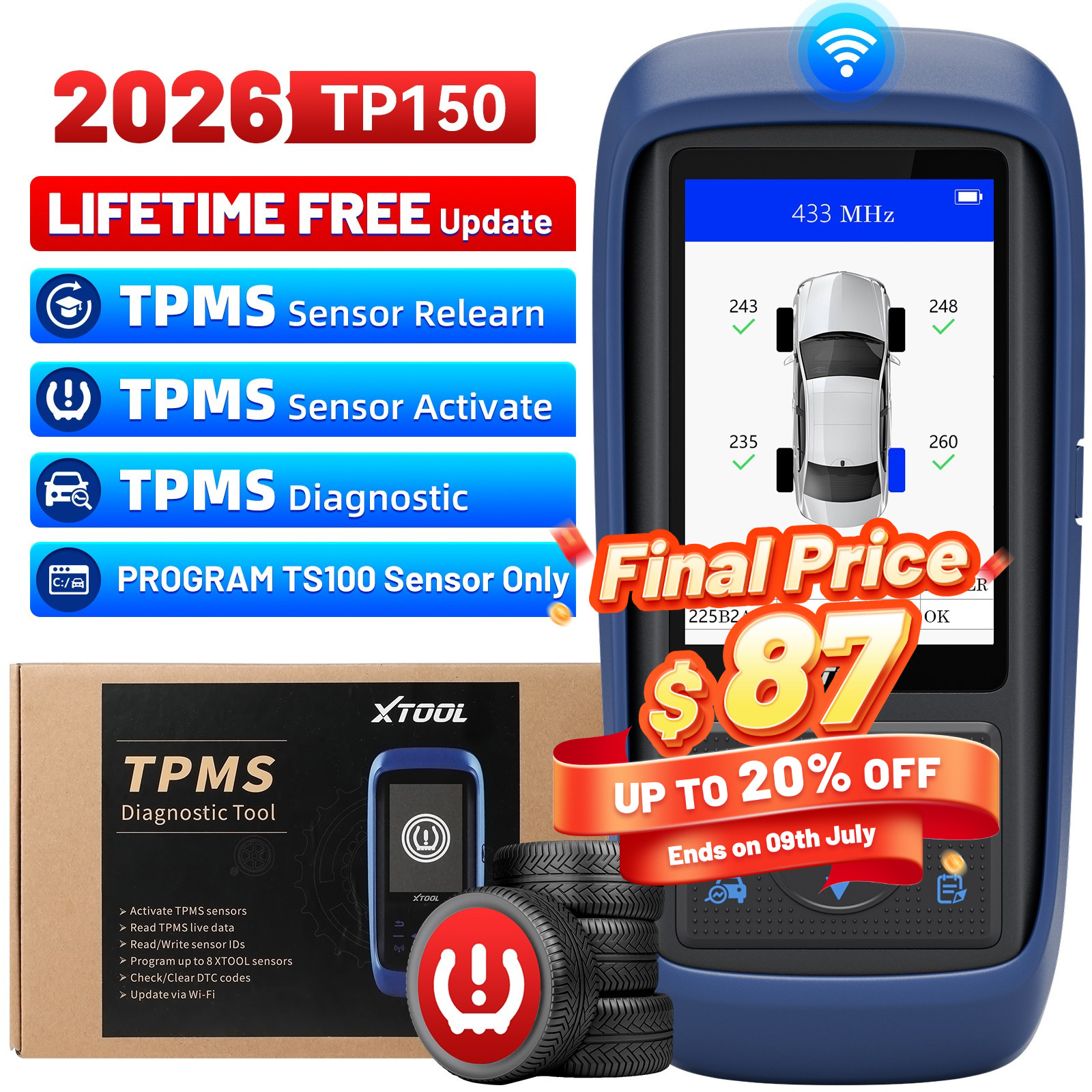 XTOOL TP150 TPMS Relearn Tire Pressure Reset Sensor Activate Programming Tool
