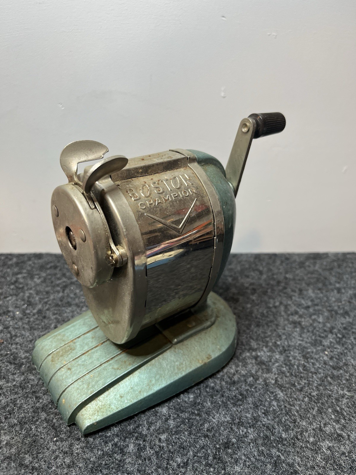 Vintage Boston Champion Pencil Sharpener Crank Metal Desk Green Parts
