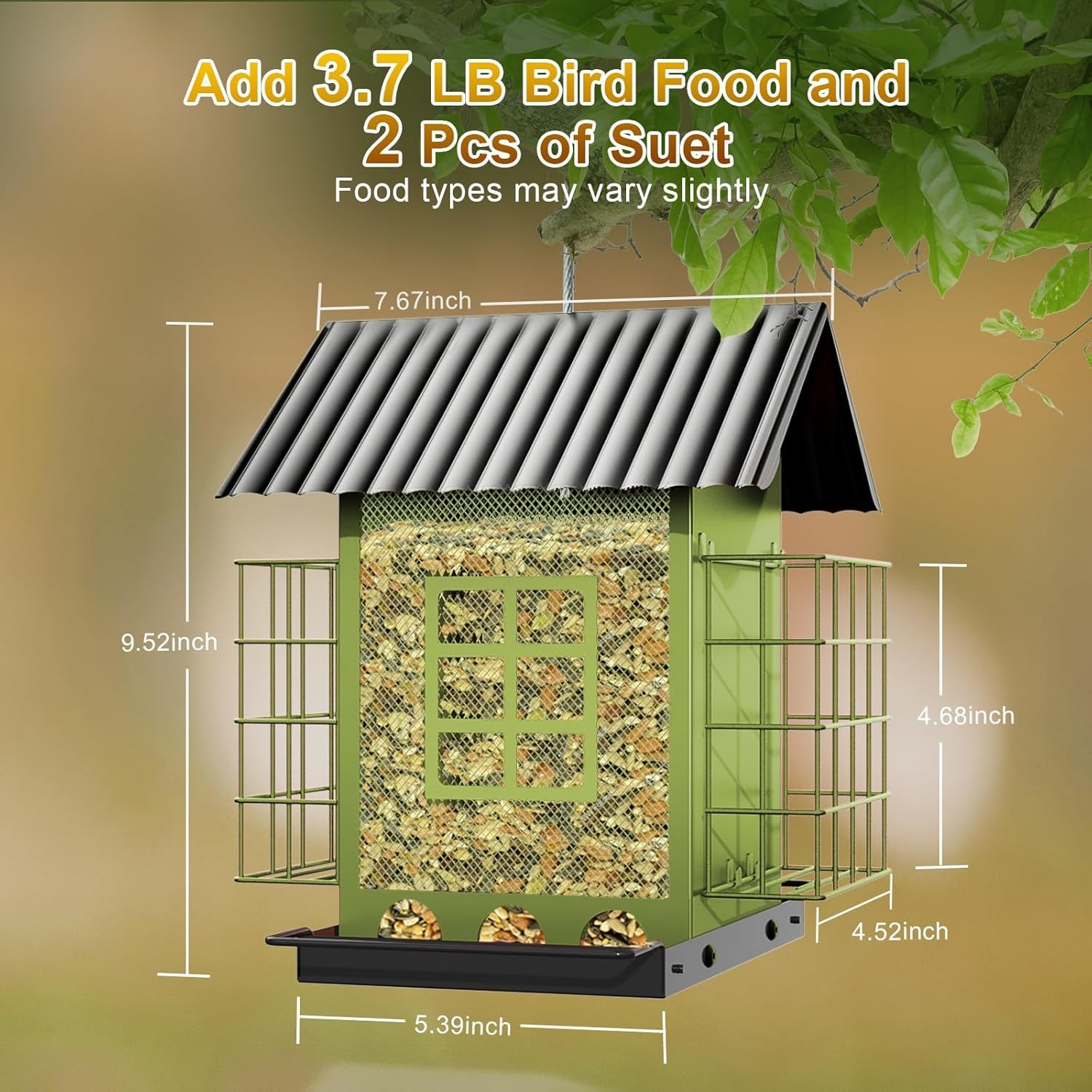 Bird Feeders for Outdoors Hanging, Metal Feeder with Double Suet Green