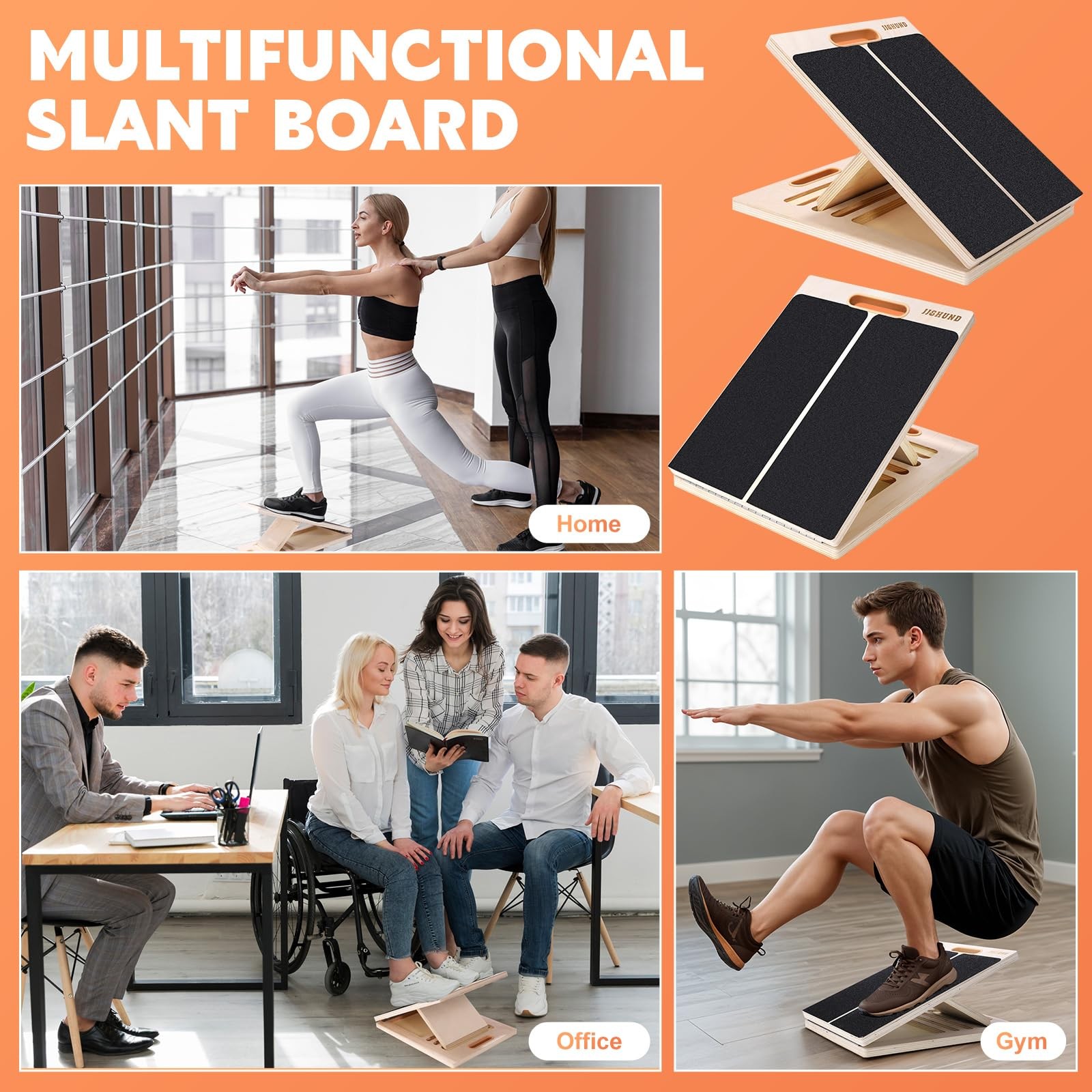 Portable Slant Board for Calf Stretching, Adjustable Wooden Calf Stretcher In