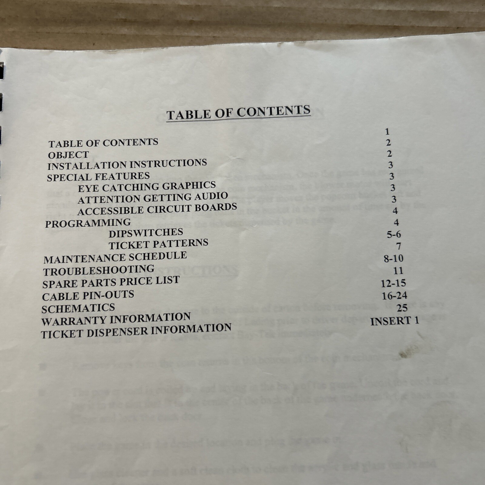 POPCORN BAY TEK arcade game manual