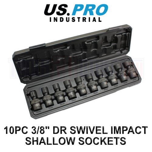 US PRO INDUSTRIAL 10pc 3/8” Dr 360° Swivel Impact Shallow Sockets 10-19mm 3471