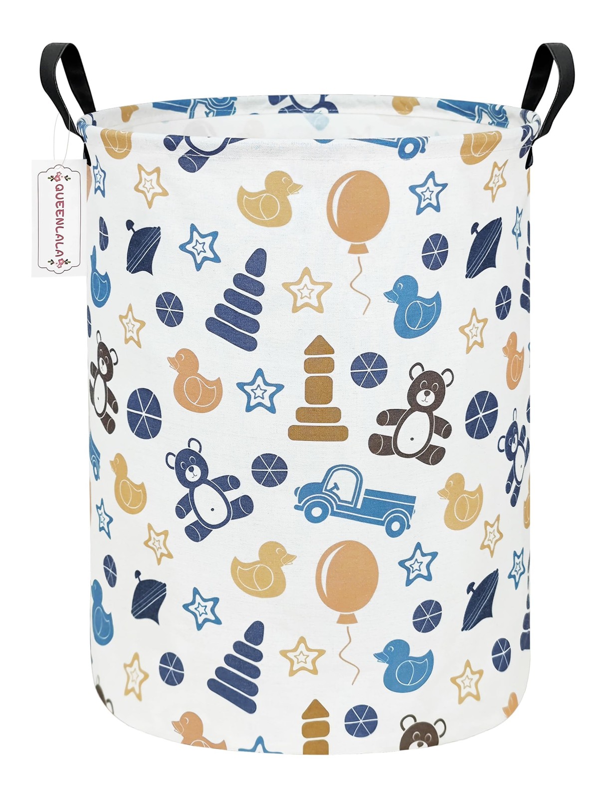 Large Round Collapsible Storage Basket Laundry Hamper Colorful Bear Decor
