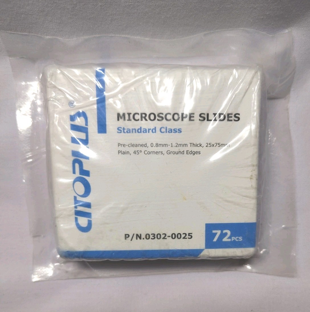 72 Pack Citoplus Microscope Slides Pre-Cleaned 25 x 75mm 45° Corners 0.8-1.2mm