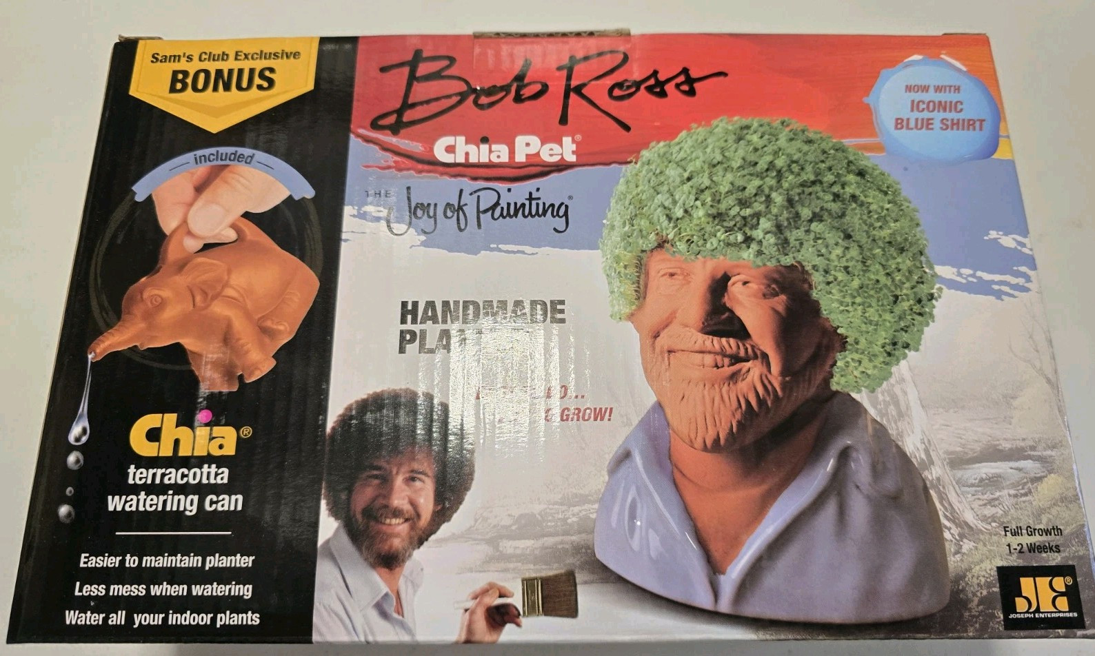 New In Box Bob Ross Chia Pet Decorative Planter w/ Terra Cotta Watering Can