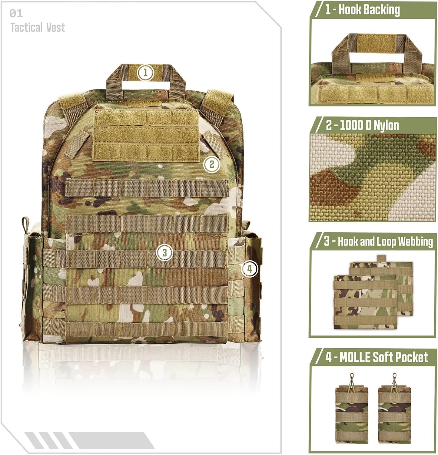 GFIRE Tactical Vest - Airsoft Lightweight Modular 3D Breathable Quick Release Ve