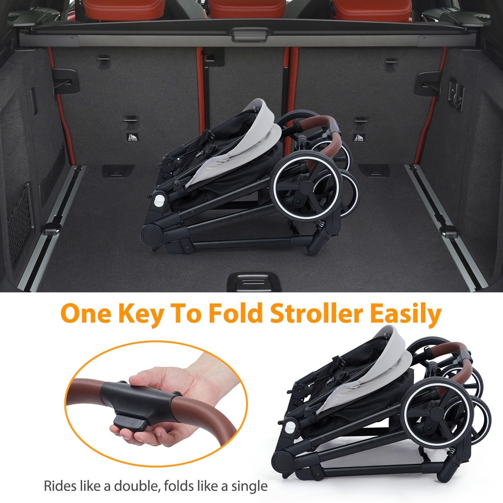 Double Stroller for Infant & Toddler, Reversible Tandem Stroller, One-Hand Fold