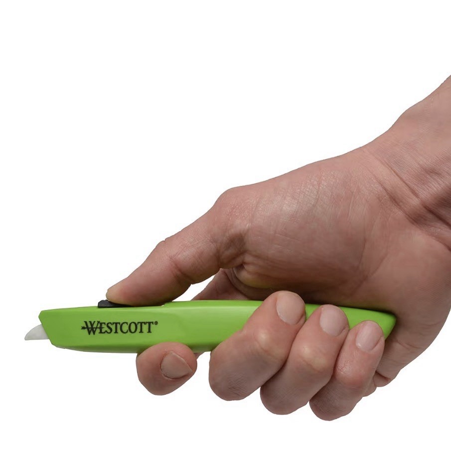 Westcott Full Size Retractable Ceramic Utility Box Cutter, Plastic, Green, Sharp