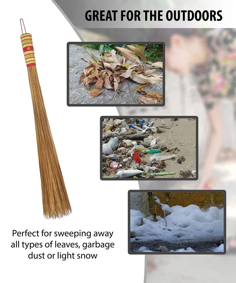 32 inch Multi-Surface Sturdy Outdoor Authentic Coconut Leaf Broom Asian Heavy...
