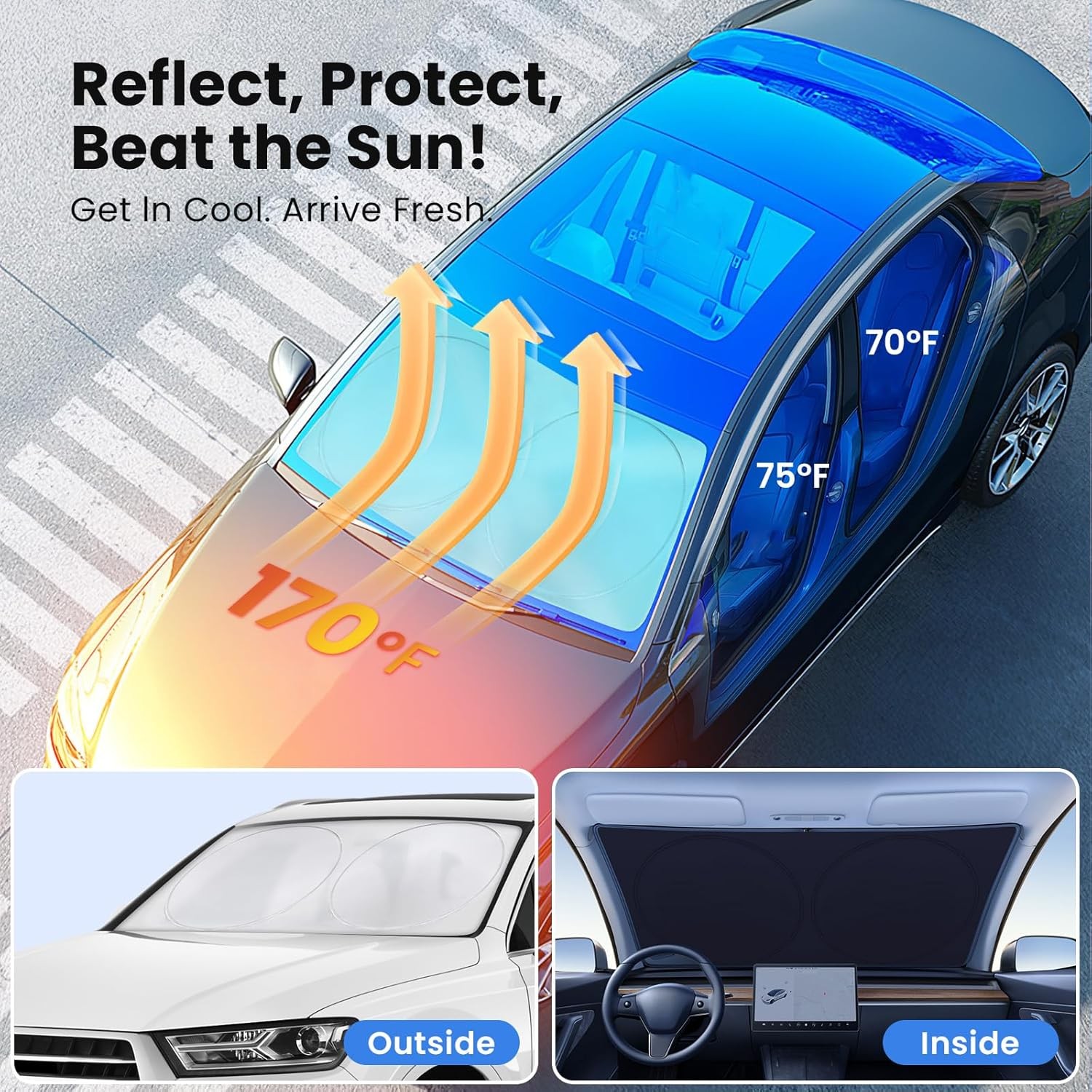 For Ford Front Windshield Sun Shade Automotive Sun Screen Blocks UV Rays & Heat