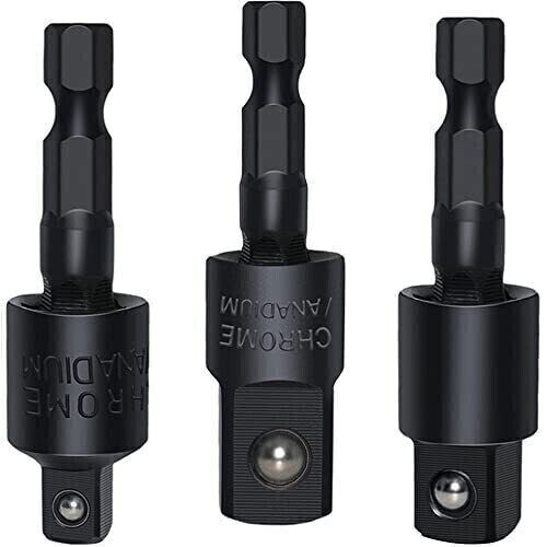 Socket Adapter Set Hex Shank to 1/4" 3/8" 1/2" Impact Driver Drill 3 Pcs Size