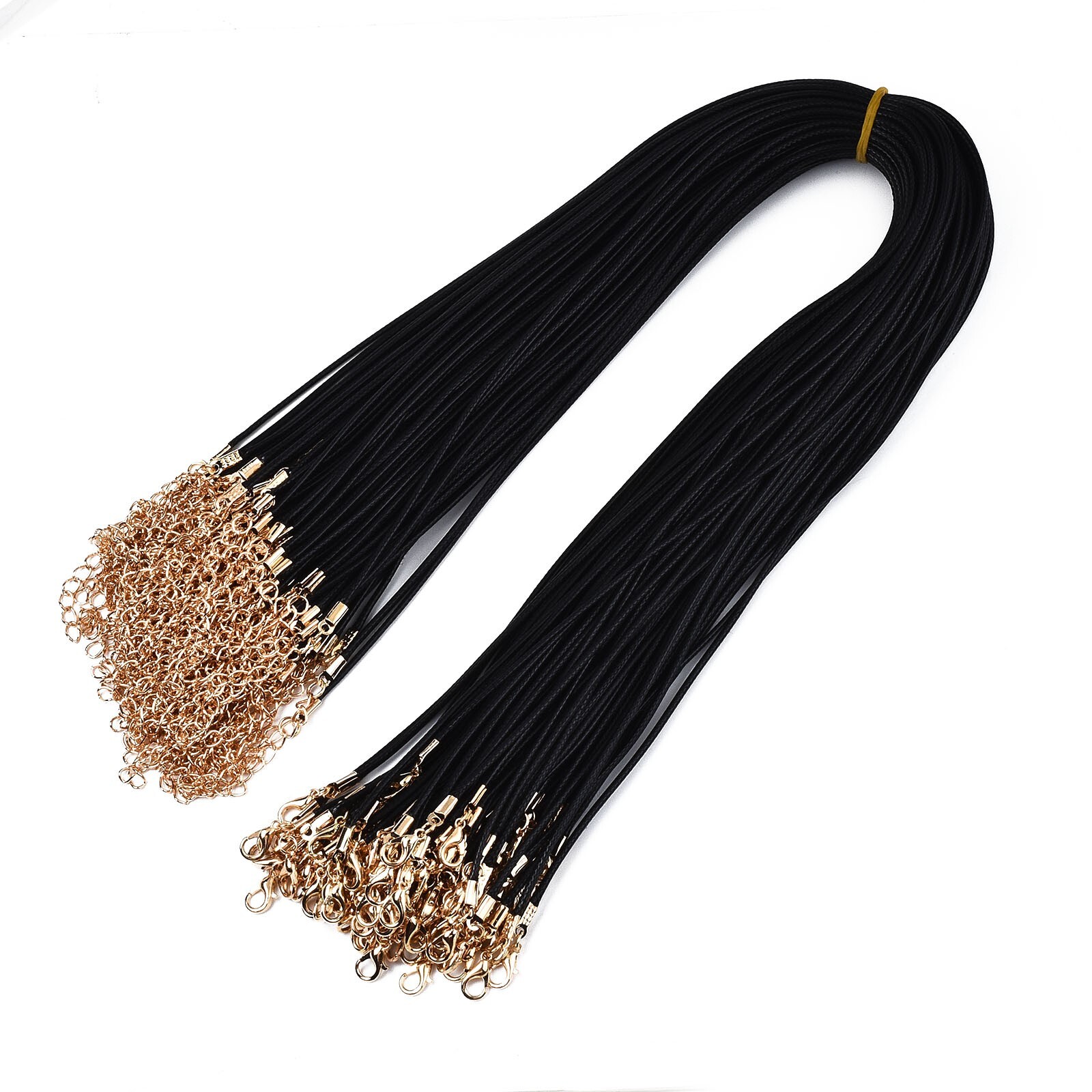 100Pcs Black 1.5mm Waxed Cord Necklace Making with Golden Iron Findings 17 inch