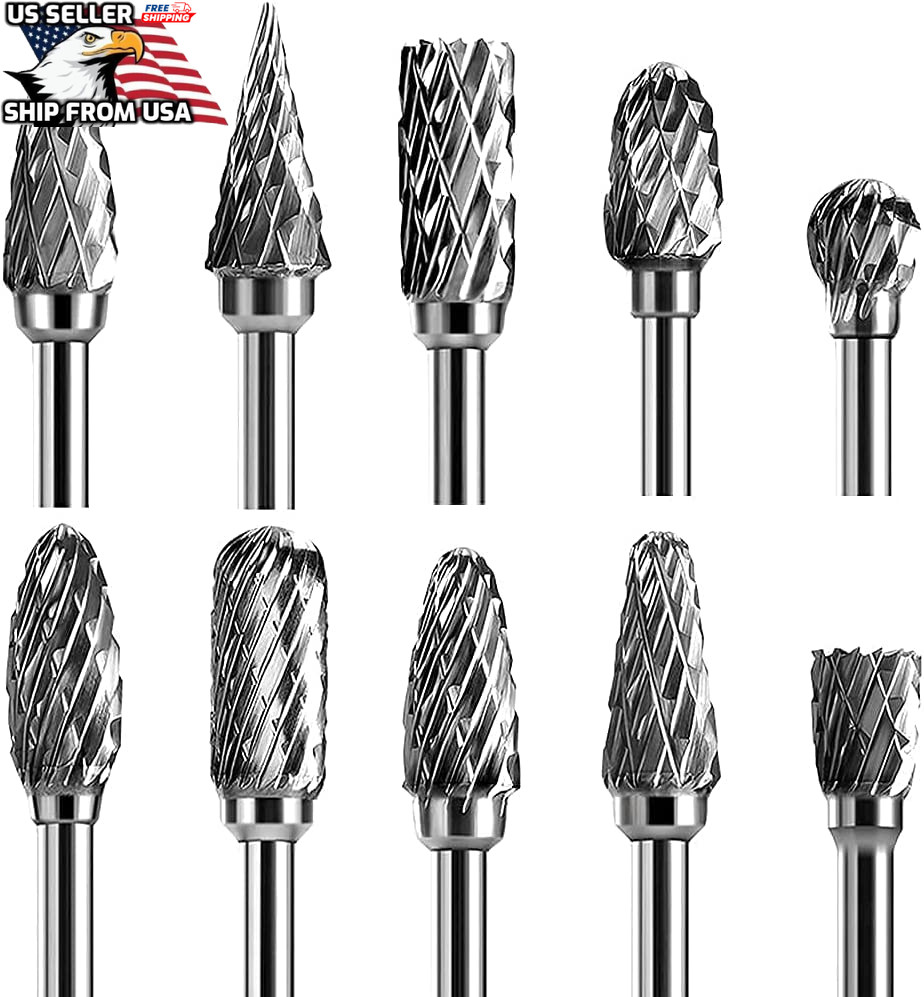 1/4 Head Double Cut Tungsten Steel Carbide Rotary Burr Die Grinder 1/8 Shank Bit