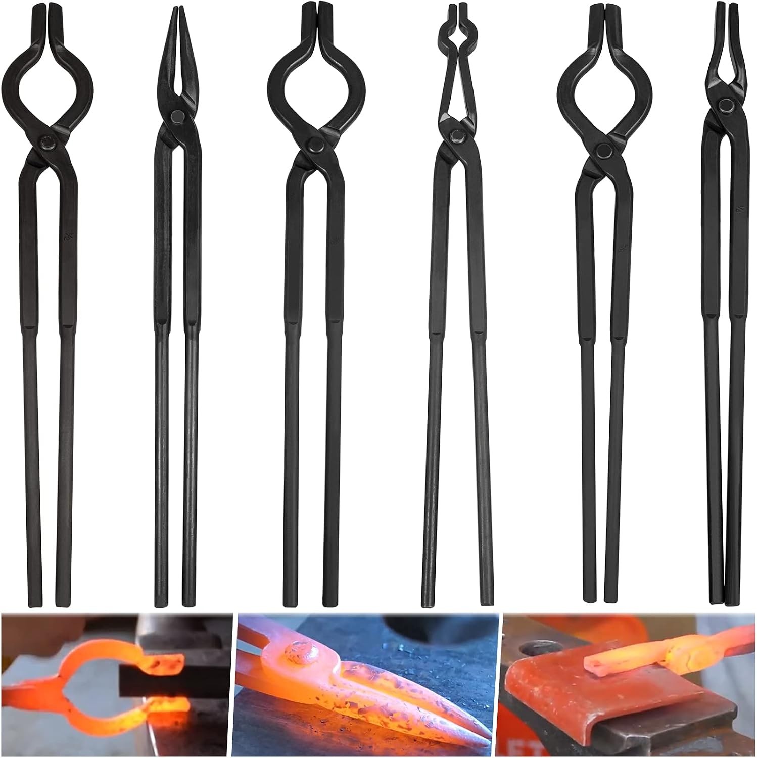 Beginner Blacksmith Tongs Blacksmith Forge Tong Tools Set 3/8 1/2 5/8 V-Bit Tong