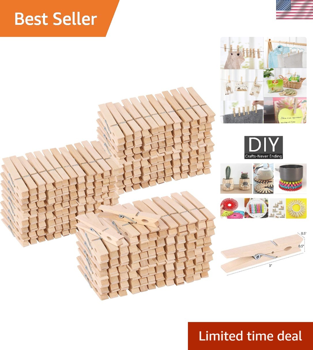 Versatile 500 Pack Large Wooden Clothespins - Classic Style for Home & Events