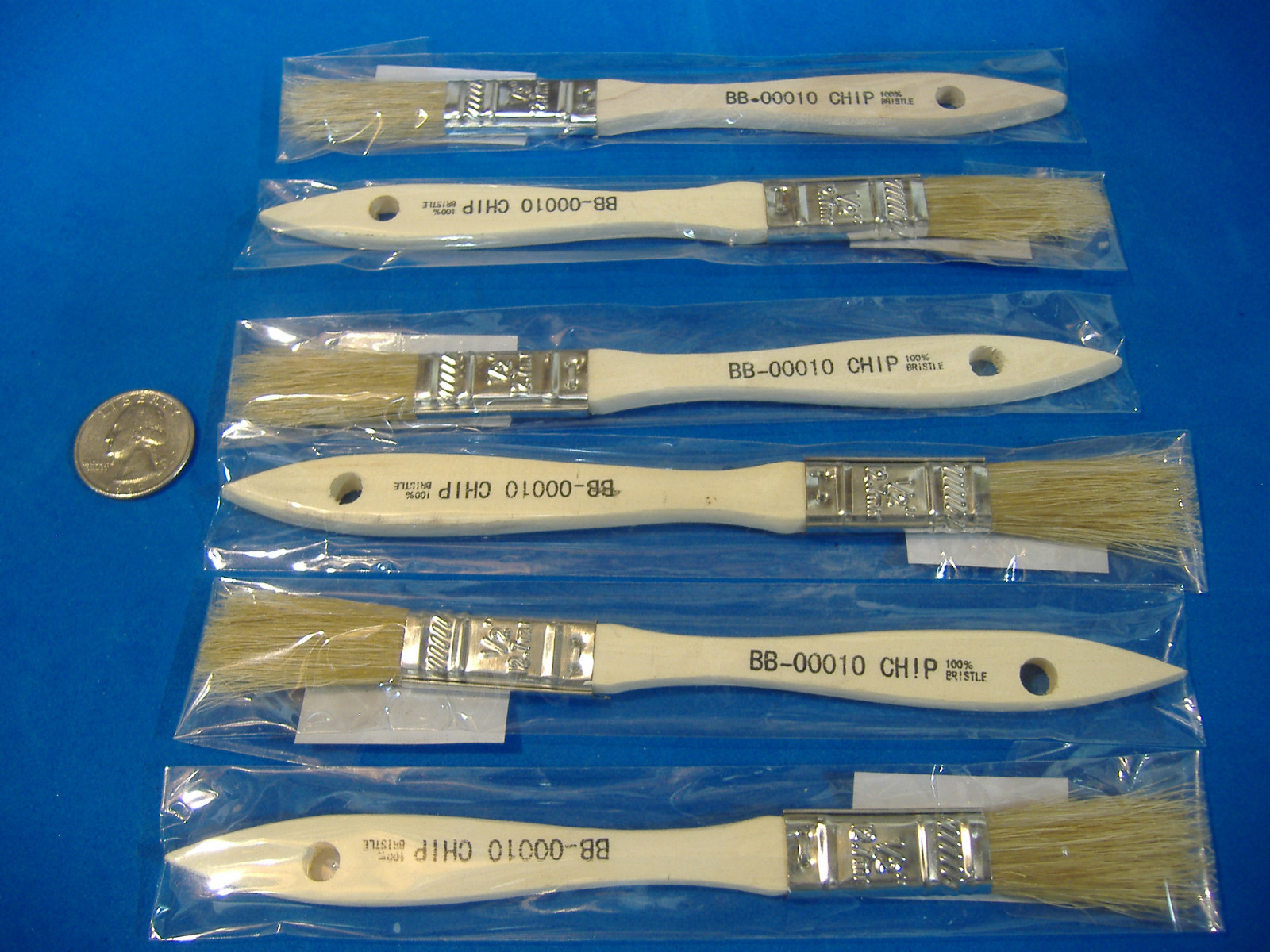 LOT OF SIX 1/2"  WHITE CHIP BRUSH PAINT STAIN CRAFT GLUE HOBBY DETAIL DISPOSABLE