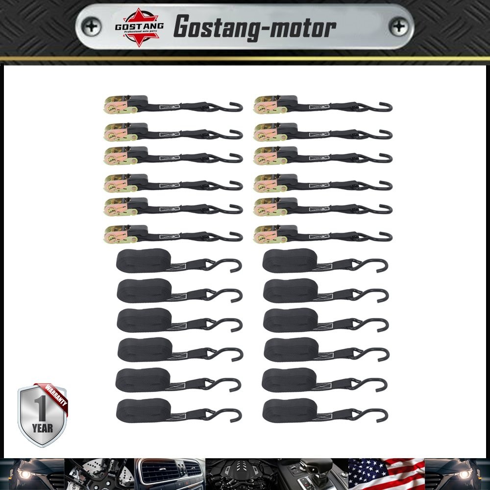 12-Pack 1" x 15ft Ratchet Strap 1500 lbs Break Strength 500 lbs Load w/ S-Hooks