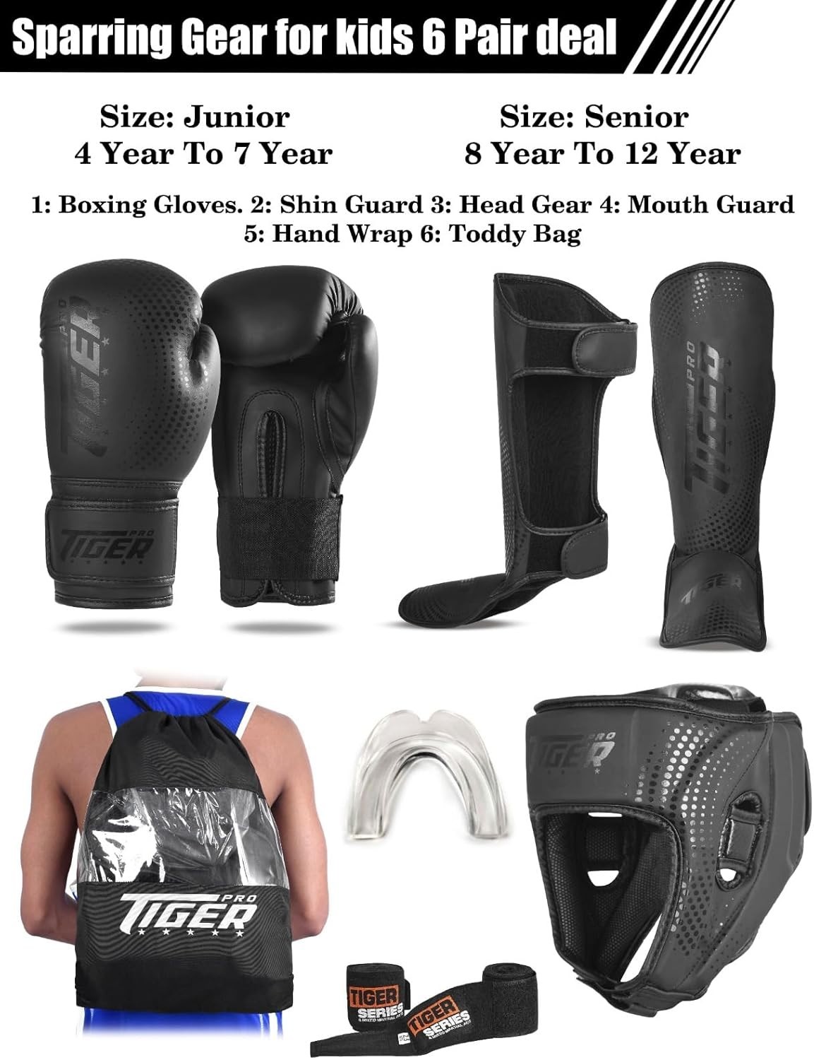 6 PCS Kids Sparring Set Deal- Youth Unisex (5-12 Years) Kickboxing, Muay Thai