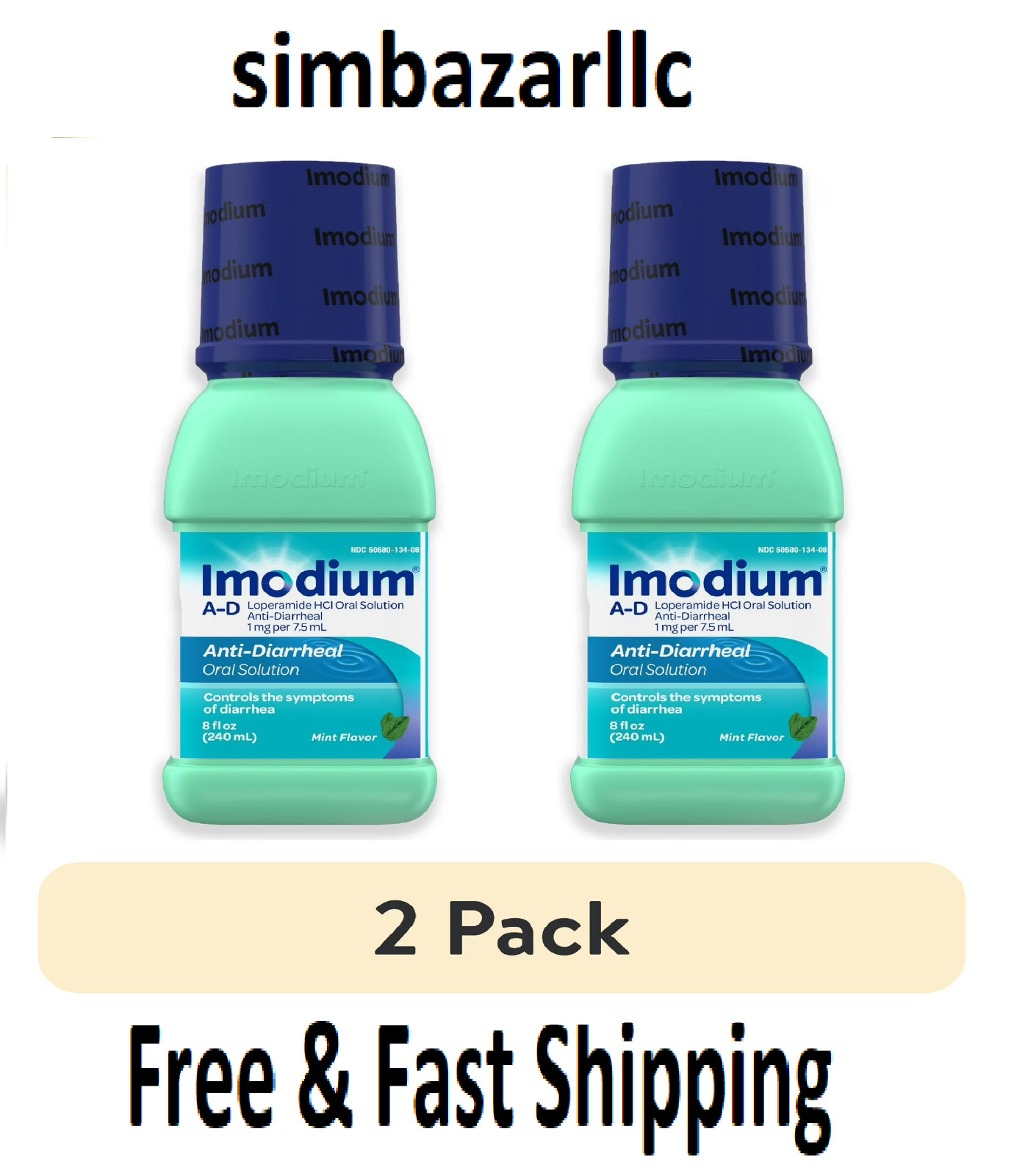 Imodiumm A-D Anti-Diarrheal Oral Solution Mint Flavor 8 fl oz -2 Pack
