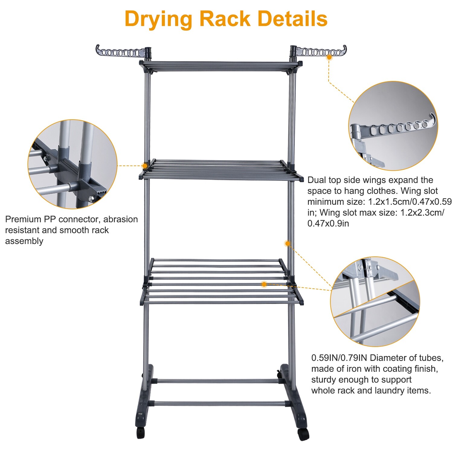 3 Tier Laundry Organizer Folding Drying Rack Clothes Dryer Hanger Stand Mobile