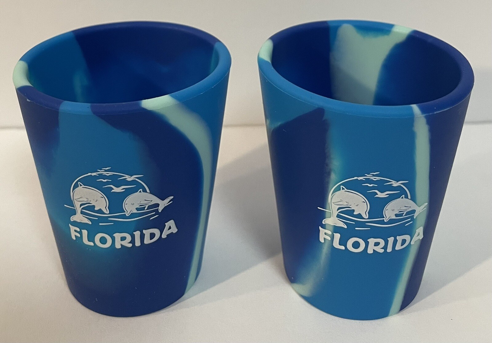 (2) Tie Dye Silicone Rubber Shot Glasses “Florida” Shot Glass “Dolphins”