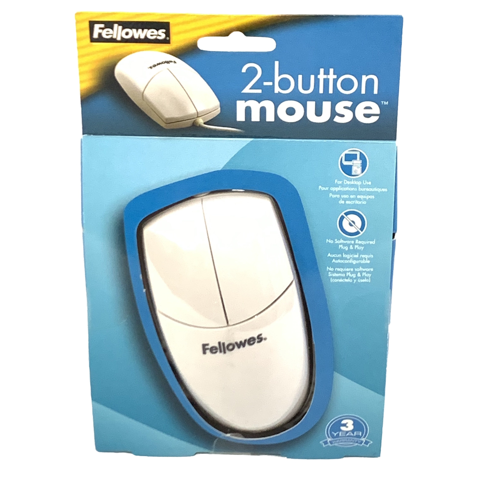 Vintage Fellowes 2-Button Mouse 98920 Plug & Play PS/2 New #8100-12