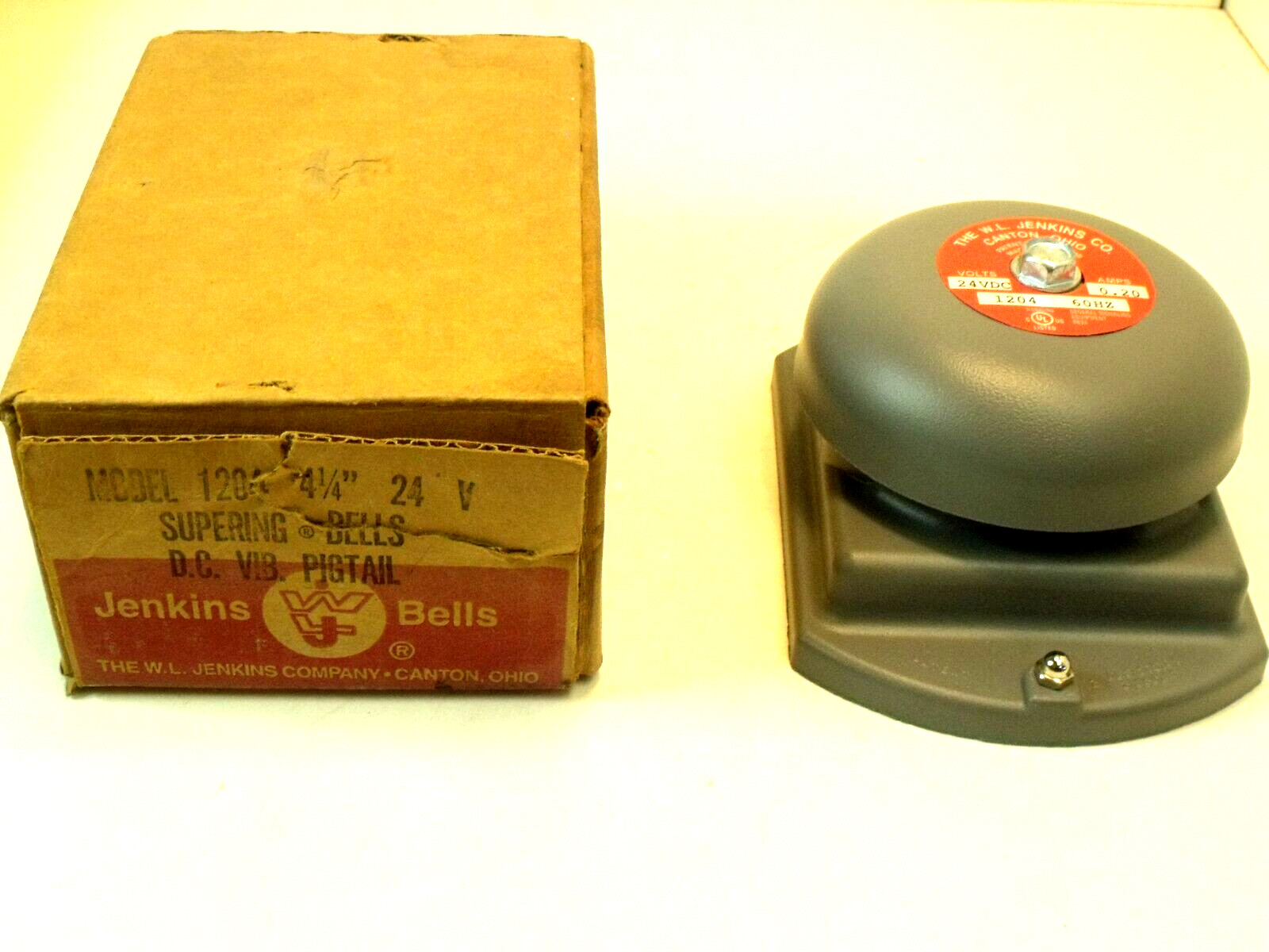 NIB W.L. Jenkins Model 1204 Supering Bell:  4-1/2”, 24VDC, Vibrating, Pigtail