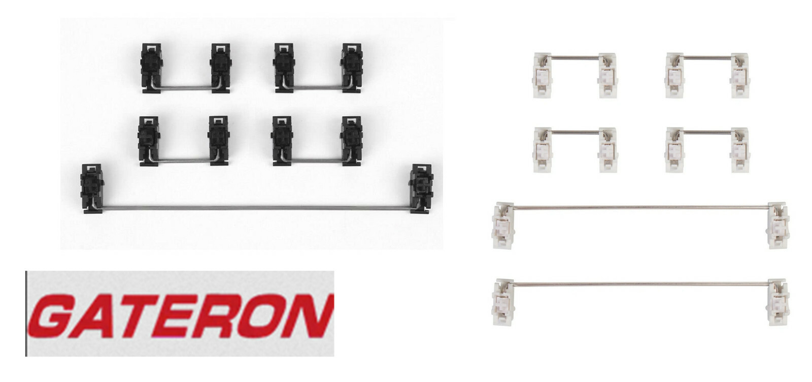 Gateron Black/White Steel Plate Mount Stabilizers Stabs 87 Set 4u 2u 6.25u 7u