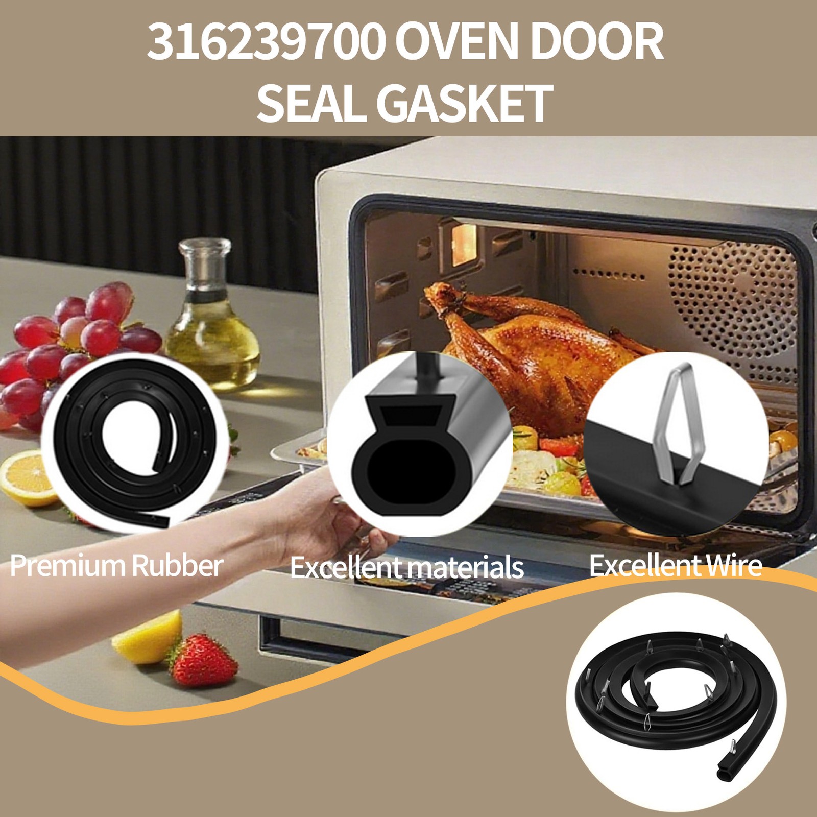 Range Oven Door Seal Gasket with 12 Mounting Clips Frigidaire Kenmore 316239700